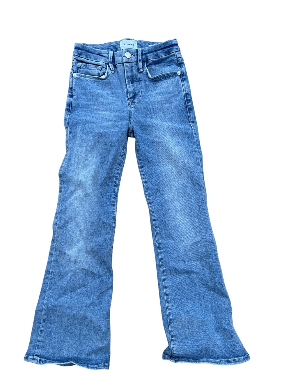 Frame Denim Le One Crop Mini Boot Light Blue Flare Jeans 0